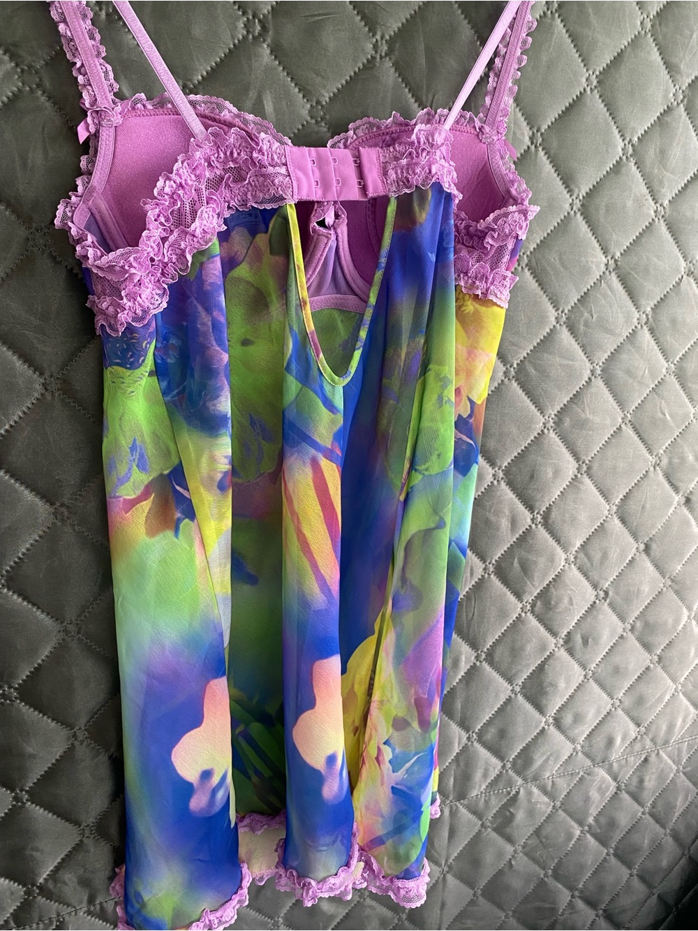 Vintage Y2K La Senza Abstract Watercolor Mesh Babydoll Slip Dress - Picture 4 of 4